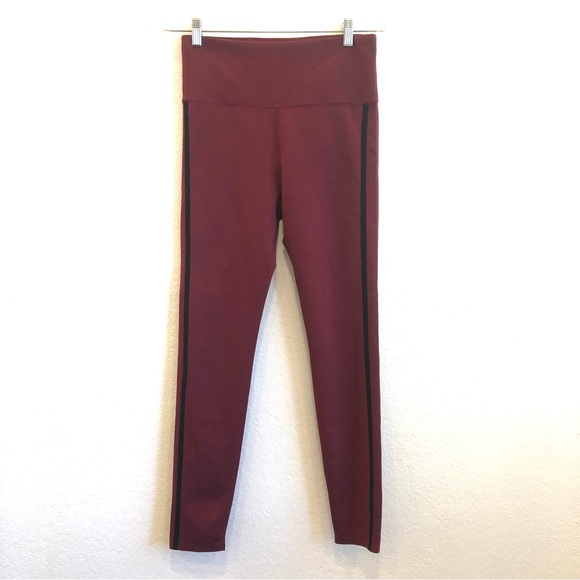 Figs Pants - FIGS  Women's Burgundy Medium Leggings Solid W Black Stripe